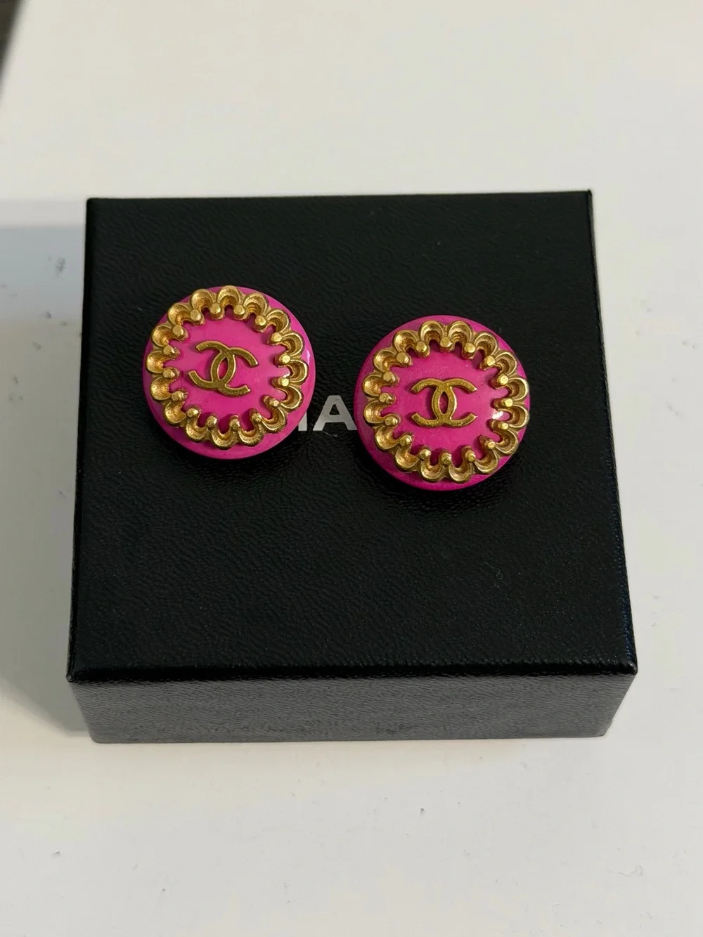 CHANEL Vintage Pink CC Gold Accent Clip On Stud Earrings